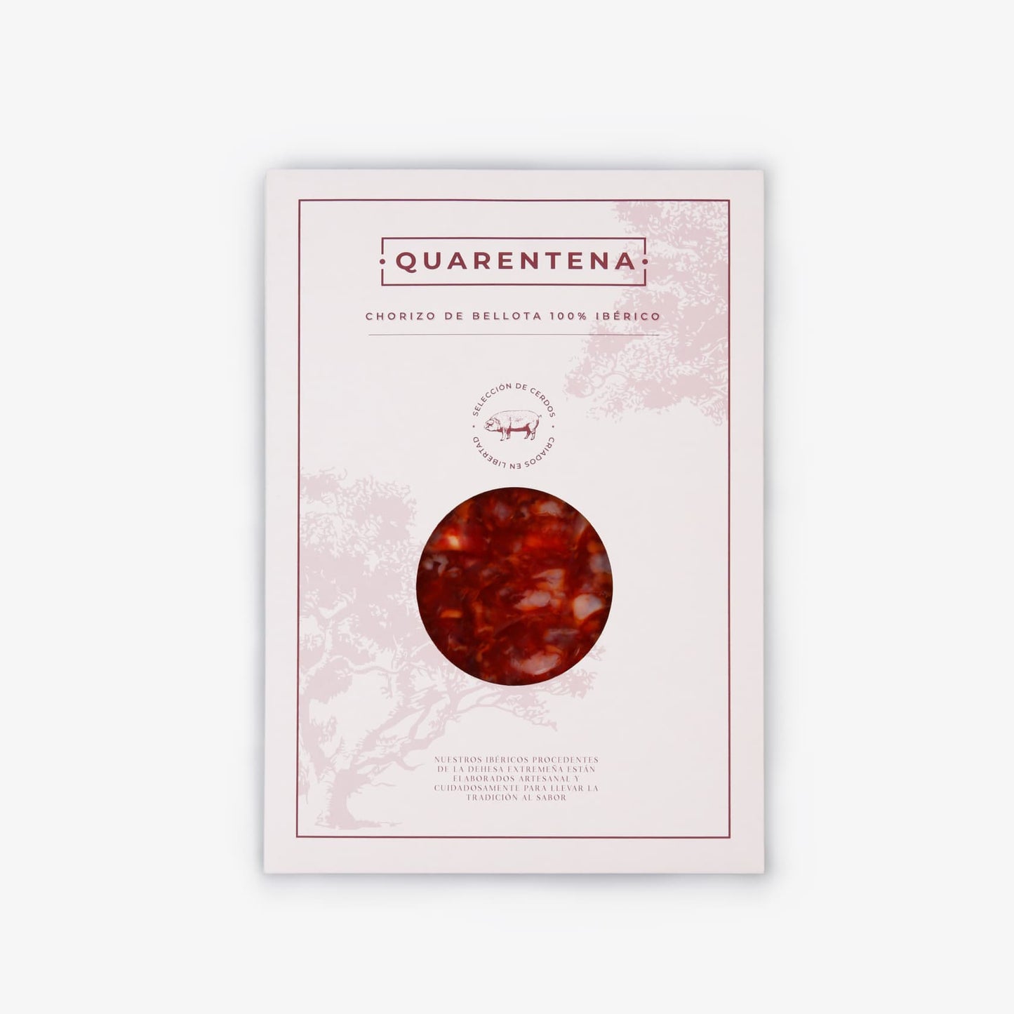Package of Quarentena chorizo with a pink floral design on a white background