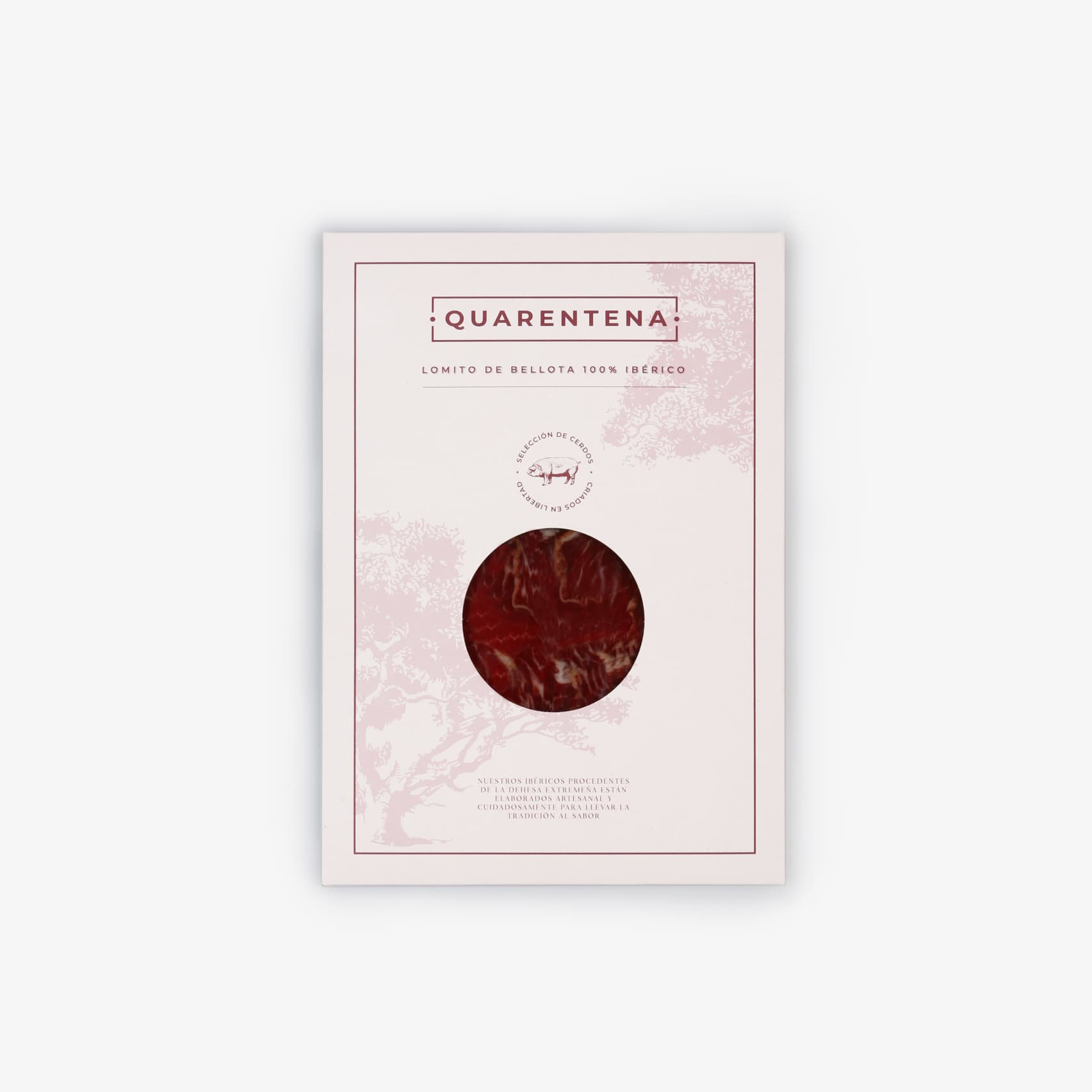 Packaged product with 'Quarentena' branding on a light pink background